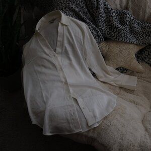 Sz S H&M Silk Oxford Button Up Shirt White